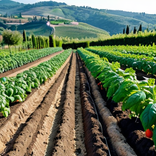 Home 18 **
"A lush vegetable garden in Tuscany, Italy, showcasing healthy tomato plants with abundant fruit. The garden features well-structured soil enriched with compost, demonstrating sustainable agriculture practices. Includes visible mycorrhizae enhancing root systems. Fully clothed gardeners tending to the plants in appropriate attire. Safe for work, appropriate content, family-friendly, perfect anatomy, natural proportions, professional photography."
**